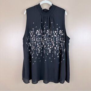 Sheryl Crow Black Floral Embroidered Sleeveless Blouse 2X Office Whimsigoth
